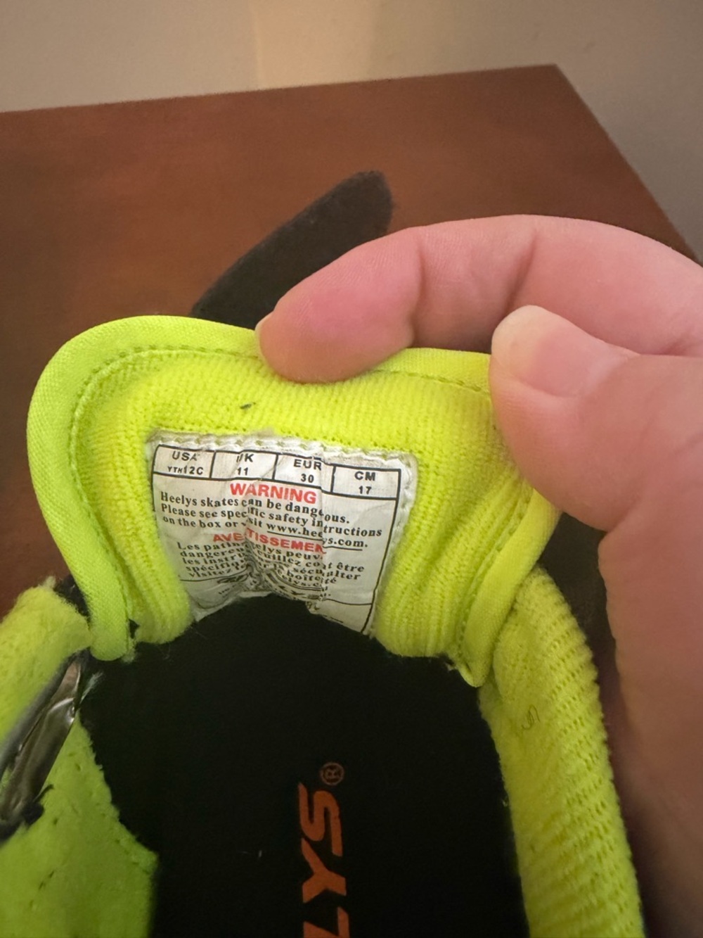 Heelys Kids Black Skate Shoes with Blue Sole and Neon Yellow Lining - Picture 5 of 5